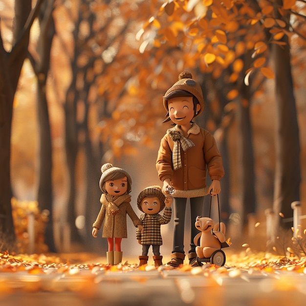 Photo a couple of dolls are standing in the autumn leaves