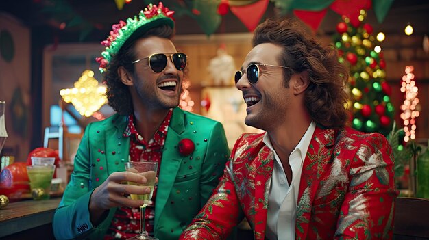 Couple drinking in bar on Christmas Eve