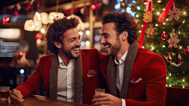 Couple drinking in bar on Christmas Eve