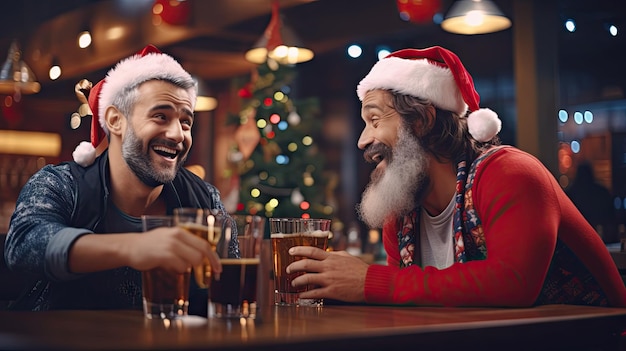 Пара пьет в баре в канун Рождества.