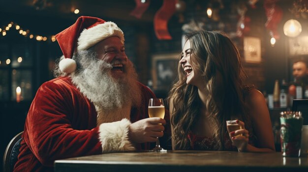 Couple drinking in bar on Christmas Eve