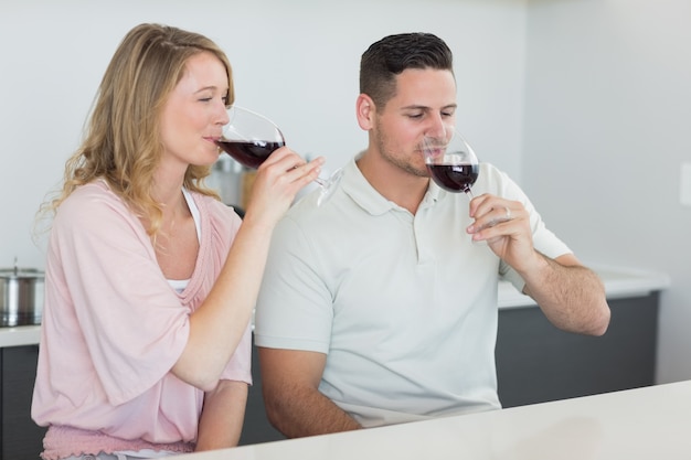 Couple drinking red wine at table