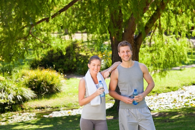 Couple drinking water