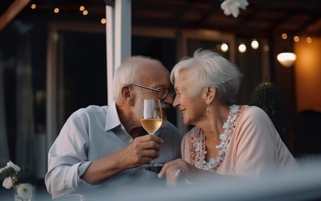 A couple drinking wine at a restaurant