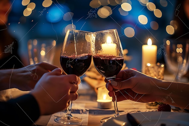 Couple Drinking Wine at a Romantic Dinner