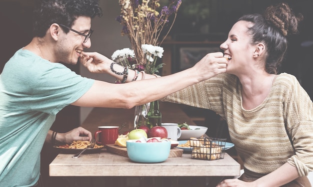 Couple Eating Food Feeding Sweet Concept