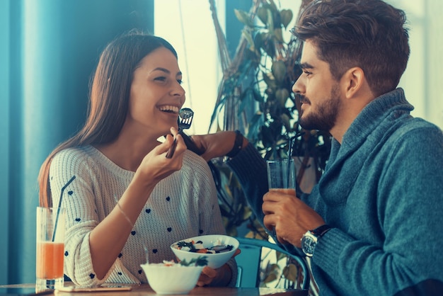 Couple eating healthy food