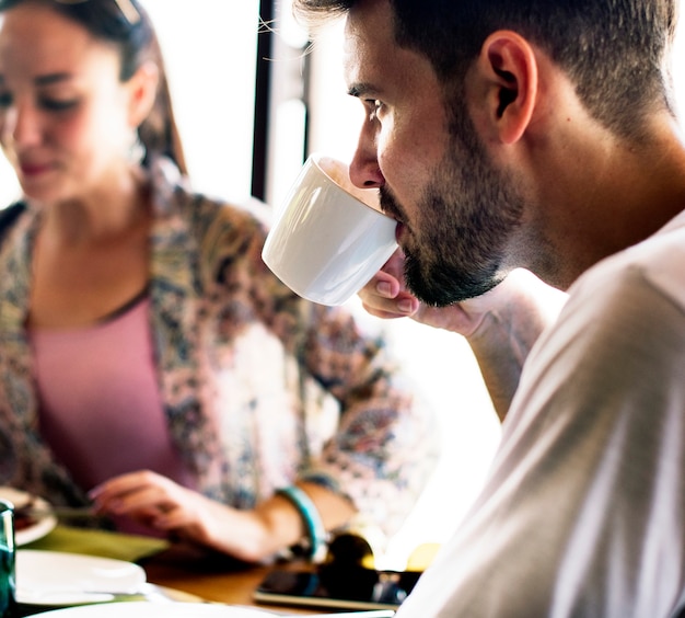 Couple eating a hotel breakfast