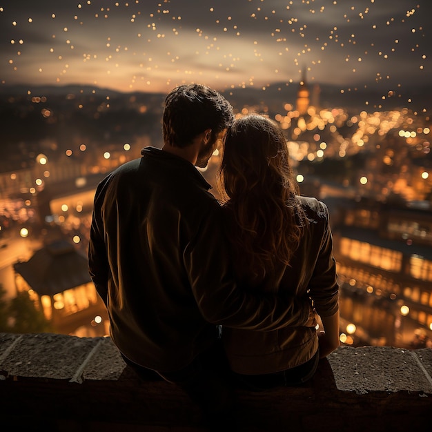 couple embracing in front of a dazzling fireworks show