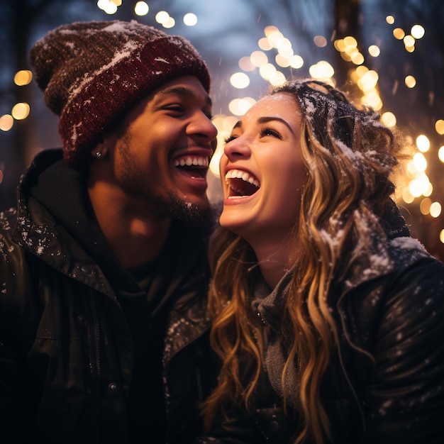 couple embracing in front of a dazzling fireworks show