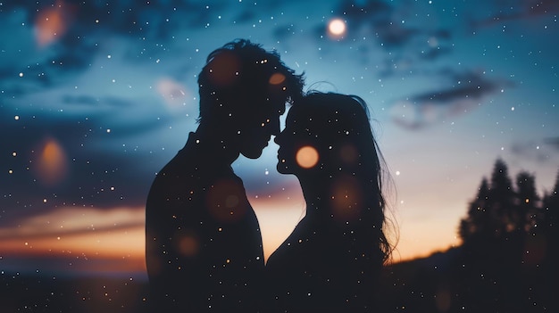 Photo a couple embracing under a starry sky