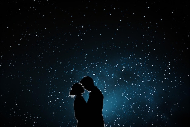 Couple embracing under starry sky