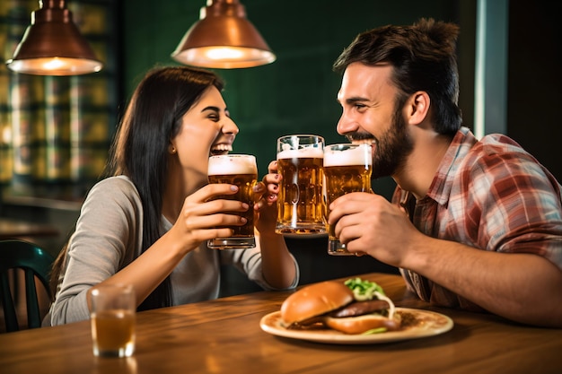 Couple enjoying beers in a bar