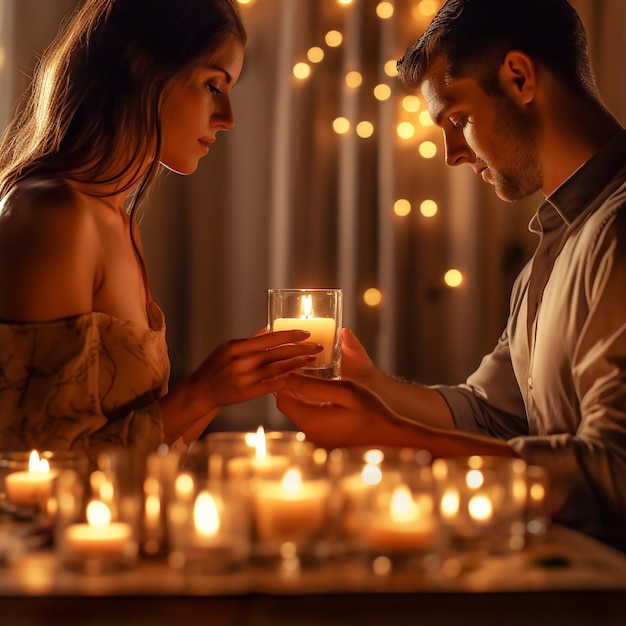A couple enjoying candle light dinner