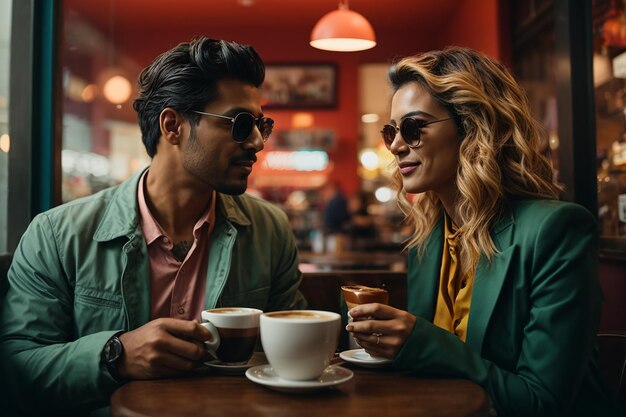 Photo couple enjoying coffee on the weekend