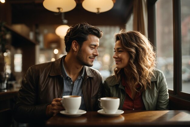 週末にコーヒーを飲むカップル