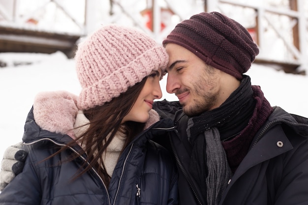 Couple enjoying the day in a cold winter