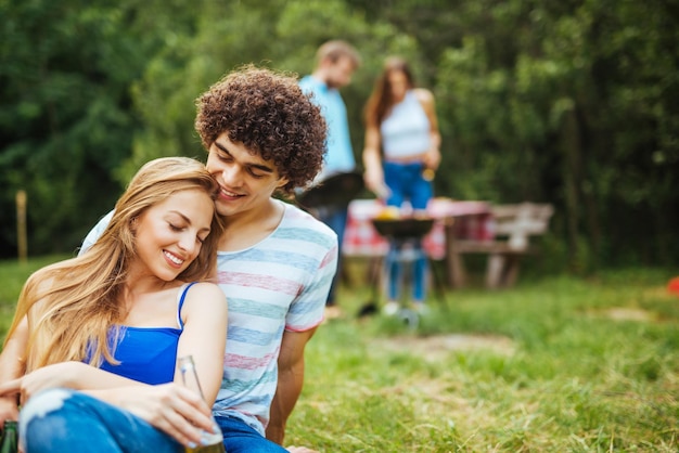 Couple enjoying nature together with friends