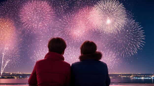 Photo couple enjoying new year fireworks