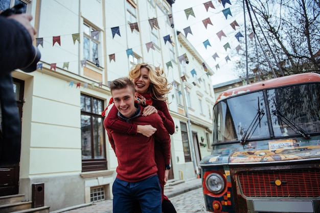 Couple enjoying outdoors in a urban surroundings