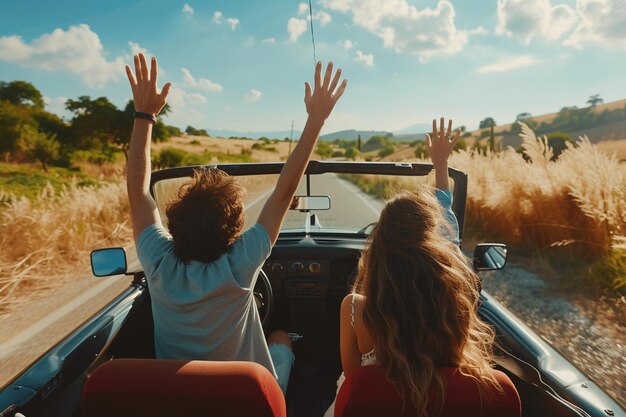 Couple Enjoying Road Trip Adventure in Convertible with AI generated