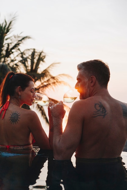 Couple enjoying a romantic sunset