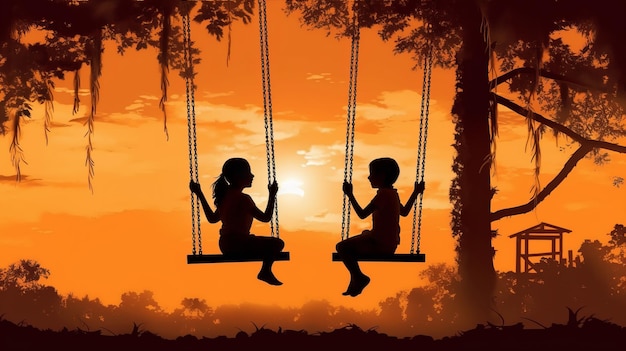 A couple enjoying a swing in a park Generative ai