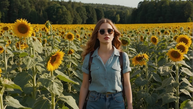 Couple enjoying time in a sunflower field