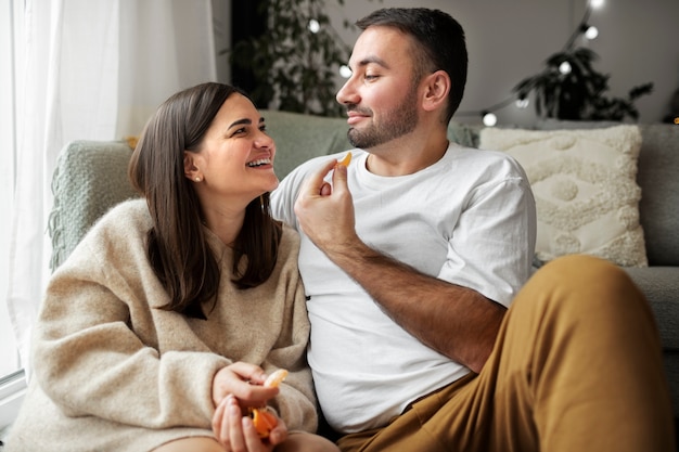 Couple enjoying winter home lifestyle