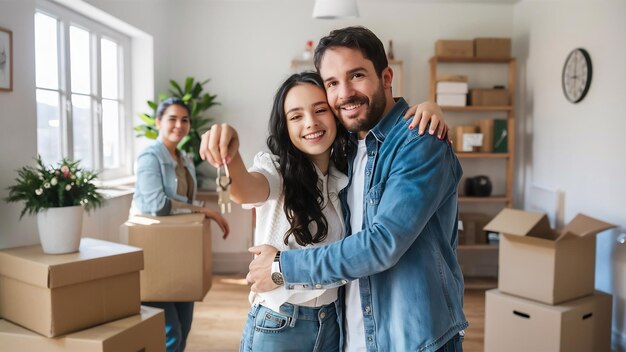 Photo couple exited about moving in new home new life