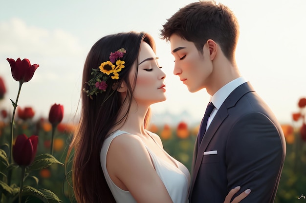 A couple in a field of flowers