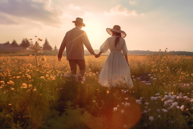 A couple in a field of flowers