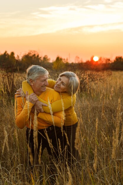 Couple on the field at sunset