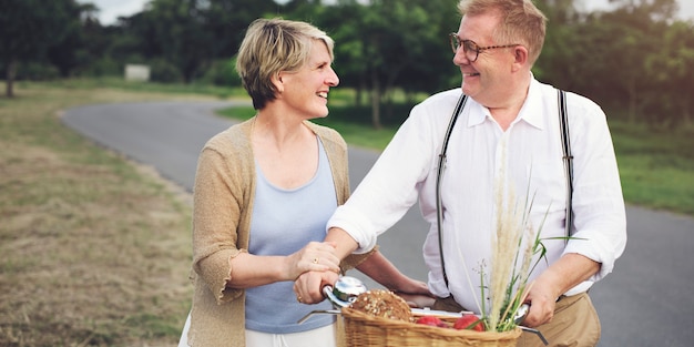 Couple in the forest enjoying spending time together 