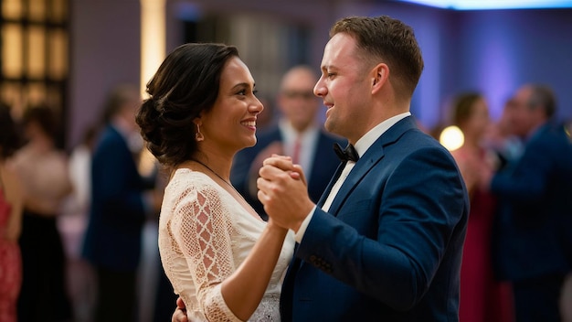 Photo a couple in a formal dress and bowtie are holding hands