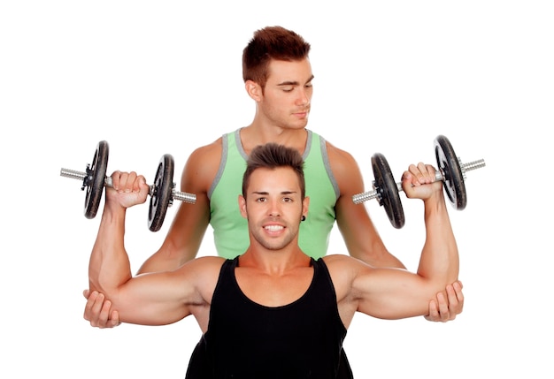 Couple of friends lifting weights