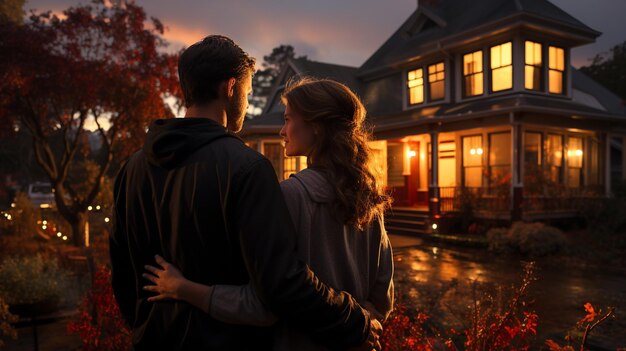 Couple in front of the house Generative Ai