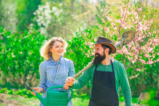 Couple gardener worker family agriculture homegrown organic food family of rural workers couple farmers