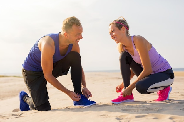 Couple getting ready for training outdoors