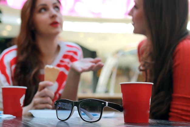 Couple girl friend coffee at mall