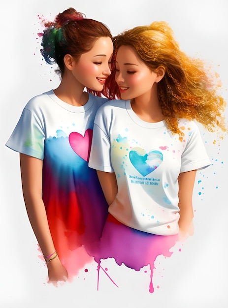 A couple of girls with hearts on their shirts