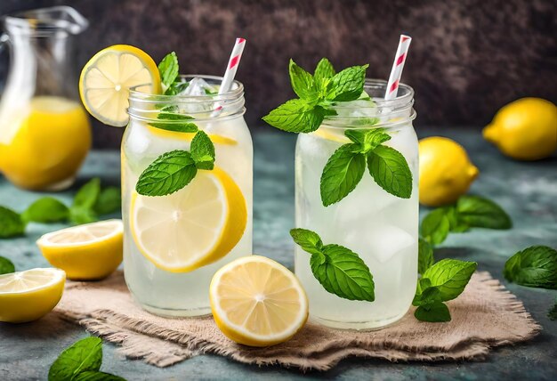 Photo a couple of glasses with lemonade and a straw