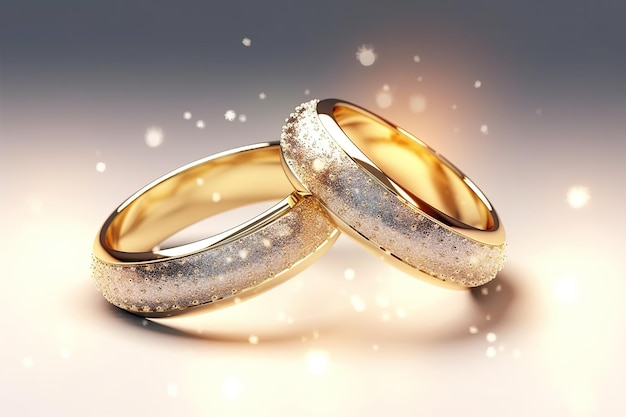 ゴールドの結婚指輪のカップル