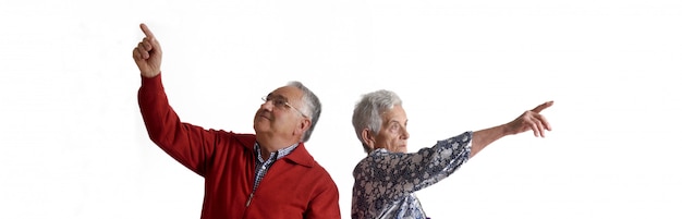 A couple of grandparents pointing finger