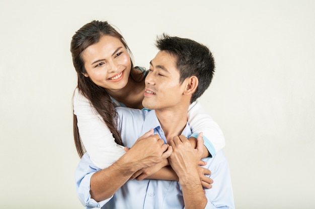 Photo couple happy with life loved on white