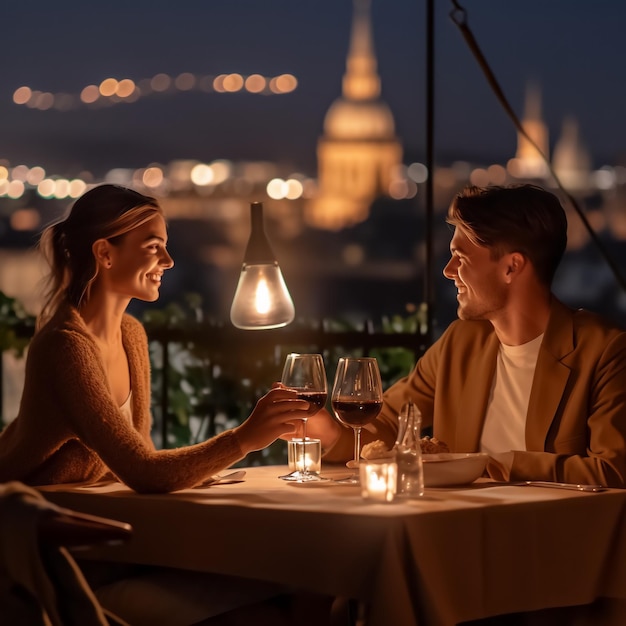 a couple having a blast during night date with candle light and amazing food