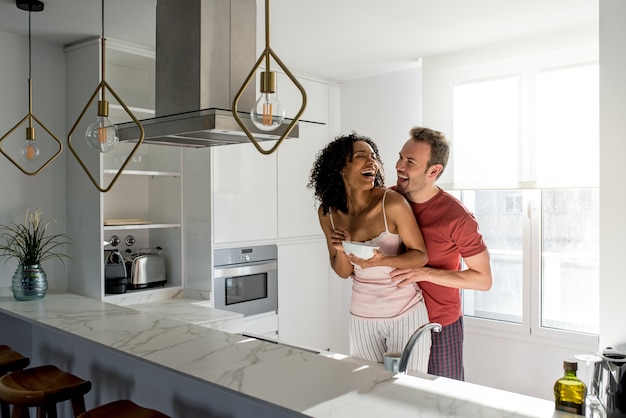 Couple having breakfast at home