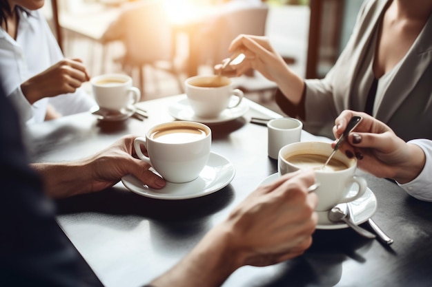 レストランでコーヒーを飲むカップル