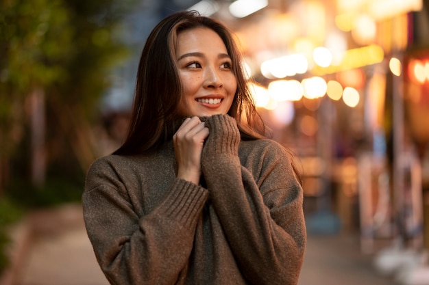 Photo couple having a date at night