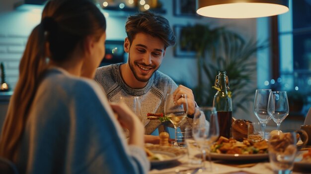 Photo couple having dinner at home